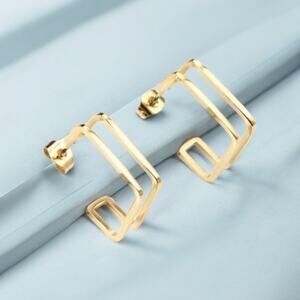 NEW 14K yellow gold plated square hollow hoop earrings jewelry B28A